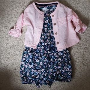 Floral Romper w/ Matching Lightweight Cardigan